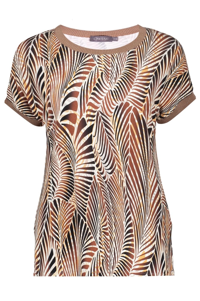 SARAH T SHIRT MET KORTE MOUWEN EN PRINT 52135 60 Camel/Sand